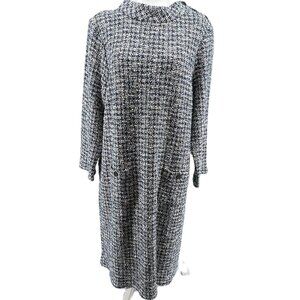 💙Talbots Black White Grey light blue  Tweed-Inspired Midi Dress - Size XL
